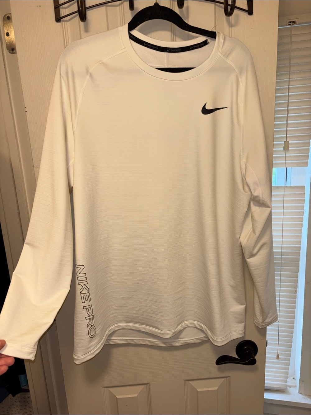 Nike White Long Sleeve Dri-FIT Training Top with Black Swoosh
